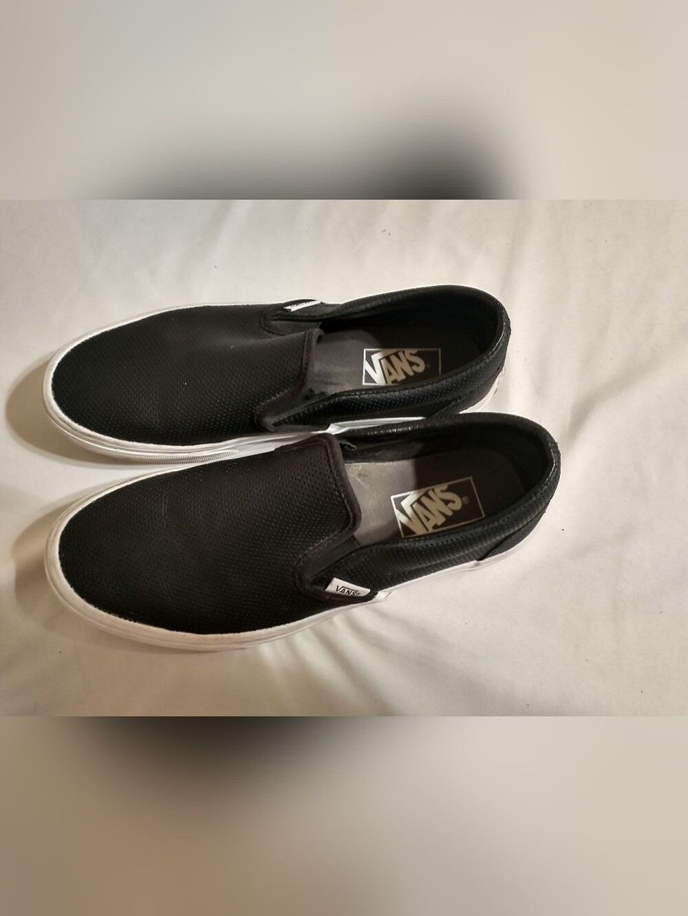 Vans Black Perforated Leather Slip-On Sneakers - Picture 3 of 9